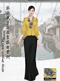時(shí)尚淺黃色女款高檔中餐廳迎賓員制服設(shè)計(jì)圖876