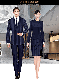 新款藍(lán)色條紋職業(yè)裝男女款酒店大堂經(jīng)理制服設(shè)計圖1192