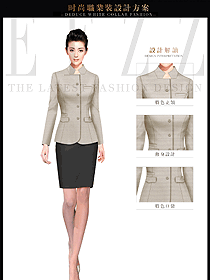 卡其色女秋冬職業(yè)裝制服款式設(shè)計圖1505