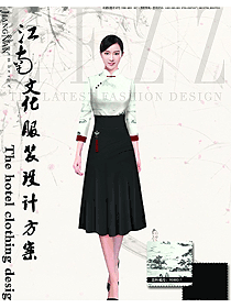 時(shí)尚白色水墨畫女款中餐廳迎賓員制服設(shè)計(jì)圖879