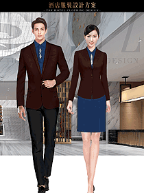 時尚棗紅色男女款星級酒店大堂經(jīng)理制服設(shè)計圖1194