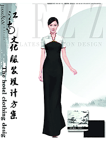 新款山水畫(huà)長(zhǎng)裙款酒店中餐迎賓制服設(shè)計(jì)圖880