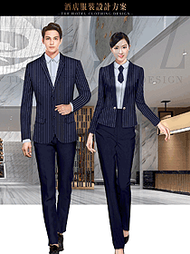 新款藍色條紋男女款酒店大堂經(jīng)理制服設(shè)計圖1195