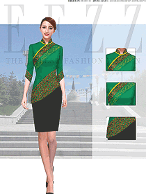 新款綠色長(zhǎng)裙款民族特色酒店服裝款式圖224