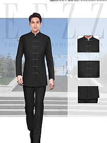 時尚黑色長袖男款民族特色酒店制服設(shè)計圖235