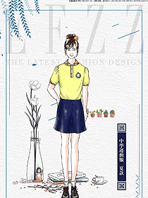 淺黃色女款學(xué)生服禮服校服款式設(shè)計(jì)圖049