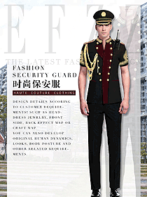 時尚暗紅色男款短袖保安服制服設計圖362