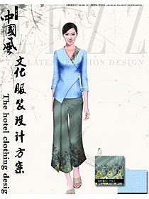 淺藍(lán)色女款中餐服務(wù)員制服款式設(shè)計(jì)圖2010