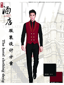 時尚紅色燕尾服款西餐服務(wù)員服裝款式圖1301