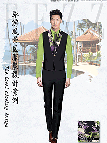 原創(chuàng)制服設(shè)計(jì)青綠色長(zhǎng)袖男款西餐服務(wù)員服裝款式圖1302
