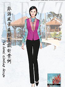 原創(chuàng)制服設計玫紅色女款中餐服務員制服設計圖2016