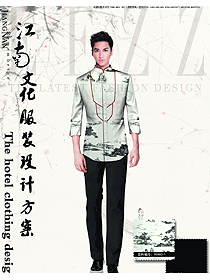 新款山水畫長袖男款中餐服務(wù)員服裝設(shè)計(jì)圖2015