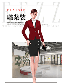 紅色長(zhǎng)袖連衣裙女秋冬職業(yè)裝設(shè)計(jì)效果圖1526