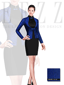 時尚深藍色女款中餐服務員款式設計圖1041