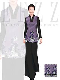 新款淺紫色女款中餐服務(wù)員服裝設(shè)計(jì)圖1683