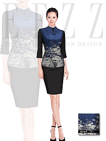 時尚深藍色女款中餐服務員款式設計圖1652