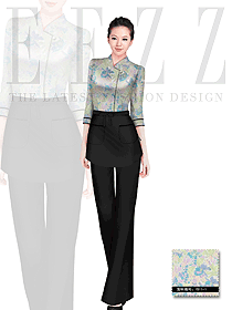 時尚圍裙款女款中餐服務(wù)員款式設(shè)計圖1621