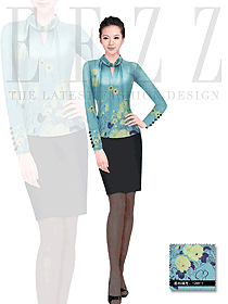 時尚淺綠色女職業(yè)裝長袖襯衫制服設(shè)計圖270