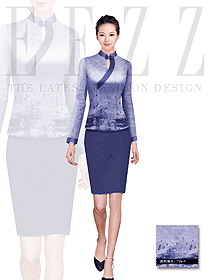 新款淺紫色山水畫女款中餐服務(wù)員服裝設(shè)計(jì)圖1329