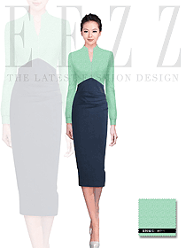 時尚綠色連衣裙款女職業(yè)裝夏裝制服設計圖612