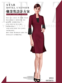 新款暗紅色女職業(yè)裝夏裝制服設(shè)計(jì)圖775