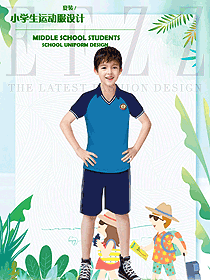 藍色短袖男款學(xué)生服校服款式設(shè)計圖096