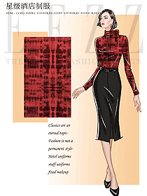時尚紅色長袖女款前廳接待制服設(shè)計圖1200