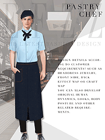 時(shí)尚淺藍(lán)色男款快餐廳服務(wù)員服裝款式設(shè)計(jì)圖315