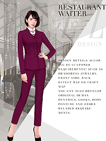 新款玫紅色女秋冬職業(yè)裝制服設(shè)計圖1595