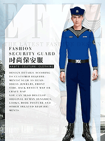時(shí)尚藍(lán)色長袖男款保安服制服設(shè)計(jì)圖414