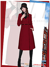 時尚棗紅色女職業(yè)裝大衣服裝款式效果圖279