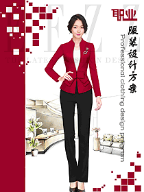 時(shí)尚紅色長(zhǎng)袖女秋冬職業(yè)裝制服設(shè)計(jì)圖1682