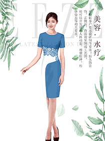 淺藍色女款水療會所咨客服裝款式圖481