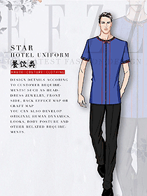原創(chuàng)制服設(shè)計(jì)淺藍(lán)色中餐服務(wù)員服裝款式圖2097
