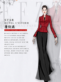 時尚長袖女款中餐服務(wù)員制服設(shè)計圖2102