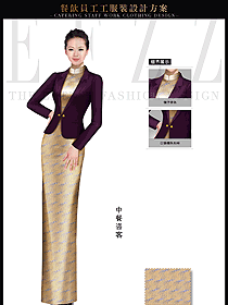 時(shí)尚金色長(zhǎng)裙款中餐迎賓服裝款式設(shè)計(jì)圖833