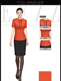 時尚修身女款短袖酒店中餐服務(wù)員制服設(shè)計圖1688
