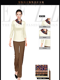卡其色時尚中餐廳女款服務(wù)員服裝款式圖1729