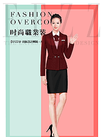 時尚棗紅色女秋冬職業(yè)裝制服設(shè)計圖1640