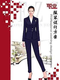 時尚藏藍(lán)色條紋款女秋冬職業(yè)裝制服設(shè)計圖1676