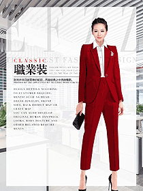 時尚紅色長袖女秋冬職業(yè)裝制服設(shè)計圖1691