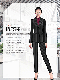 原創(chuàng)制服設計黑色條紋女秋冬職業(yè)裝設計圖1695