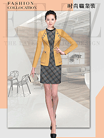時尚淺黃色女秋冬職業(yè)裝制服設(shè)計圖1757