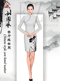 淺灰色女款中餐服務(wù)員服裝款式圖2057