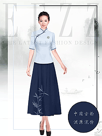 新款淺藍(lán)色女款酒店中餐迎賓制服設(shè)計(jì)圖887