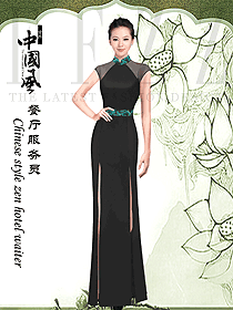 新款黑色女款酒店中餐迎賓制服設(shè)計(jì)圖896