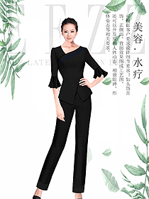 時(shí)尚短袖黑色女款美容技師制服設(shè)計(jì)圖759