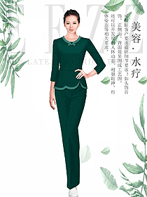 原創(chuàng)設(shè)計深綠色女款美容會所服裝款式圖749