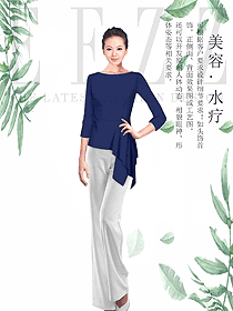 原創(chuàng)設(shè)計(jì)藍(lán)色女款美容會(huì)所服裝款式圖737