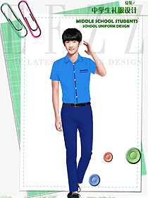藍(lán)色短袖男款學(xué)生服校服款式設(shè)計(jì)圖111
